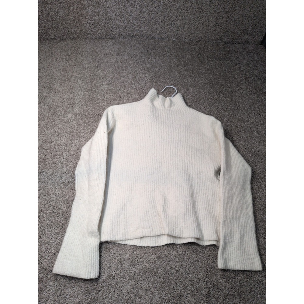 Rails Claudia Ivory Ribbed Mock Neck Lambswool Cashmere Sweater Womens Medium